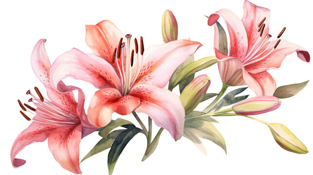 lily flower in watercolor style, isolated on a transparent background for design layouts