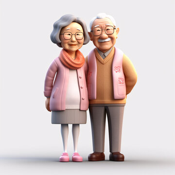 3D rendering of cute cartoon old people character