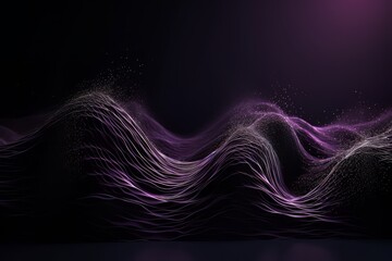 Network technology. Futuristic tech black background and purple waves Low poly wire illustration Generative AI