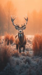 a deer is standing in a frosty field of grass Generative Ai