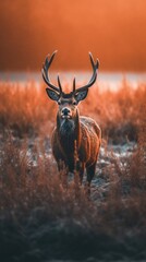 a deer is standing in a frosty field of grass Generative Ai
