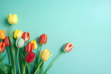  tulips on green background , Generative Ai