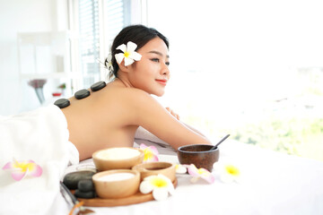 Obraz na płótnie Canvas Spa beauty massage healthy wellness. Spa Thai therapy treatment aromatherapy for body woman. Young woman enjoying and relax massage in spa salon. Lifestyle and Cosmetic Healthy Concept
