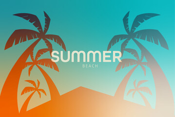 Tropical beach with palm trees and sea - summer resort at sunset.