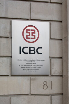 London, UK - May, 9, 2023 : ICBC, Industrial and Commercial Bank of China Limited branch in London. ICBC is a state-owned commercial bank.