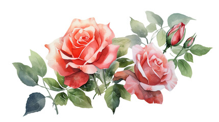 rose bouquet in watercolor style, isolated on a transparent background for design layouts