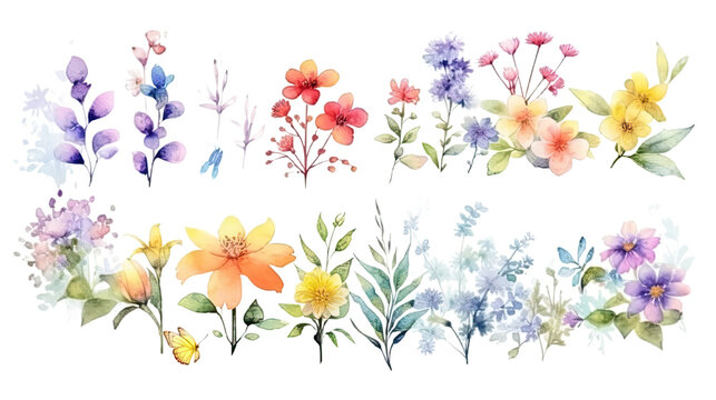 spring garden in watercolor style, isolated on a transparent background for design layouts