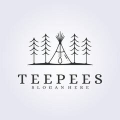 simple teepee vector template logo illustration graphic design, line art style © Lodzrov