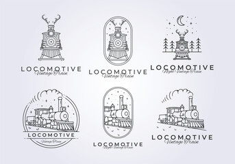 Obraz premium set of vintage train locomotive logo vector illustration design, hogwarts express graphic template icon