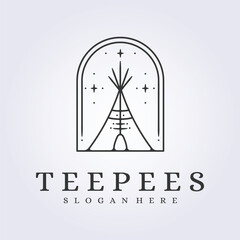 minimalist teepees badge template logo vector illustration line art design night wild