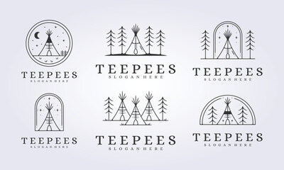 set of line teepees tent logo icon vector illustration design © Lodzrov