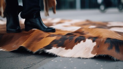 leather boots on cowhide rug