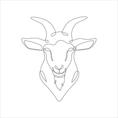 Goat head in continuous line drawing style. Goat head line art icon design. Capricorn minimalist black linear icon. Vector illustration. Vector illustration