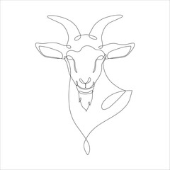 Goat head in continuous line drawing style. Goat head line art icon design. Capricorn minimalist black linear icon. Vector illustration. Vector illustration