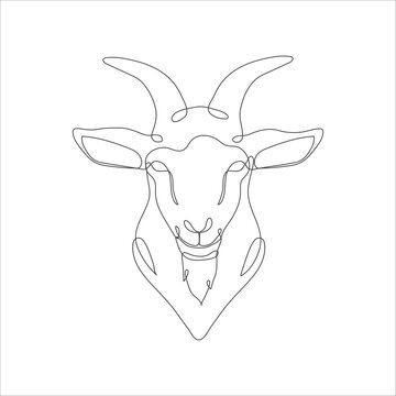 Goat head in continuous line drawing style. Goat head line art icon design. Capricorn minimalist black linear icon. Vector illustration. Vector illustration