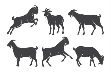 Goat vector icon set. Goat side view silhouette. Farm goat animal logo design pack. Goat symbol. Vector illustration.