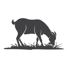 Goat vector icon silhouette. Goat side view in the grass. Farm goat animal logo design. Vector illustration. Vector illustration