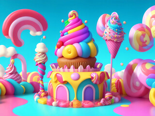 Colorful Candyland Background, Generative AI Illustration.