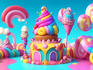 Zelfklevend Fotobehang Colorful Candyland Background, Generative AI Illustration. © Creative_Bringer