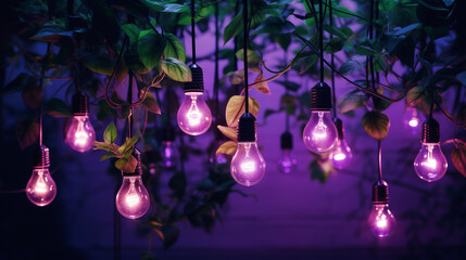 Lightbulbs and Vines Hanging from Ceiling, Generative AI