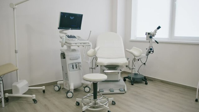 gynecological office in the clinic gynecological chair equipment medicine hospital gynecology women's consultation