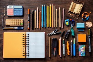 stock photo of stationery tools on the chic desk flat Generative AI