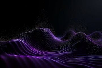 Network technology. Futuristic tech black background and purple waves Low poly wire illustration Generative AI