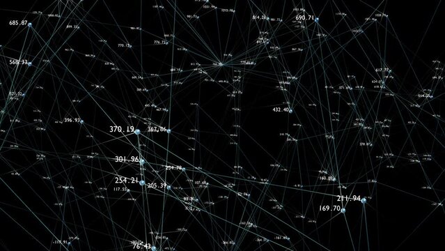 Numbers network Constructed from sphere or globe and changes up and down like a graph. Change concept or stock market. Animation, 3D Render.