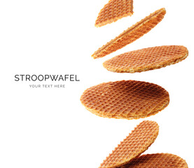 Creative layout made of Stroopwafel on white background. Flat lay. Food concept. Macro  concept.