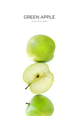 Creative layout made of green apple on white background. Flat lay. Food concept. Macro  concept.