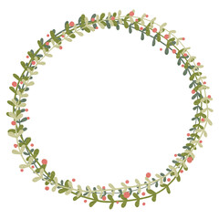 Ivy fern and red berry wreath illustration for decoration on natural and Christmas holiday event.