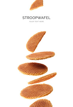 Creative layout made of Stroopwafel on white background. Flat lay. Food concept. Macro  concept.