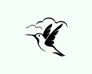 hummingbird flying art with cloud background logo icon symbol design template illustration inspiration © ShiipArts
