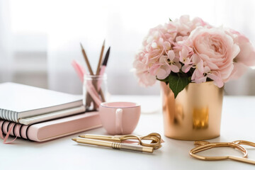 stock photo of stationery tools on the chic feminine Generative AI