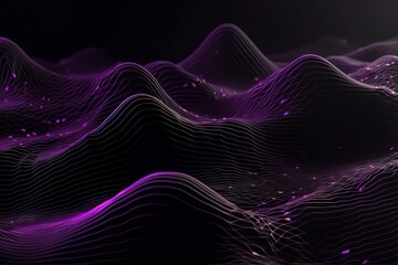 Network technology. Futuristic tech black background and purple waves Low poly wire illustration AI Generative AI
