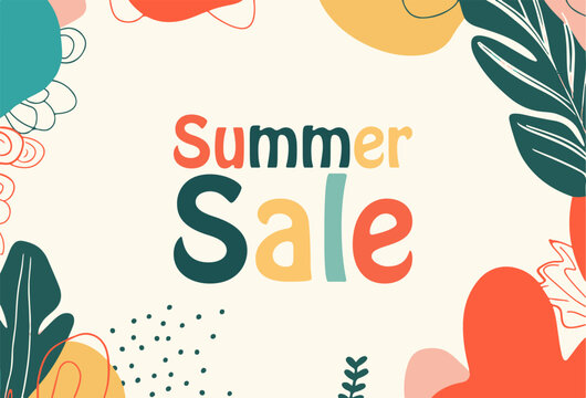 summer sale minimalist abstract floral banner,abstract  leaf minimalist brochure generative ai