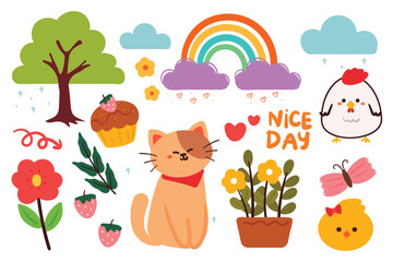 Obraz na płótnie Canvas set of cartoon cute element sticker. for kids sticker, cute doodle collection