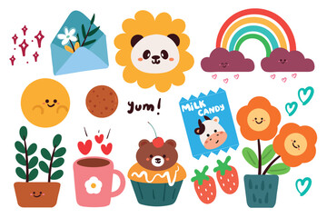set of cartoon cute element sticker. for kids sticker, cute doodle collection