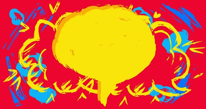 Graffiti Speech Bubble. Blue Red and Yellow Urban style Message. Abstract background animation. Modern colorful talk icon cartoon video.