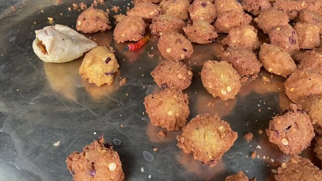 Dal pakora and Samosa sold in streets of Jharkhand, India.