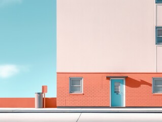 minimalist urban scene with red accents in an artsy way, generative ai