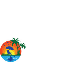 Beach logo, Paradise logo, Surfing and Surfboard ,Travel logo, Plam Tree silhouette premium vector