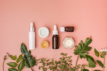 The composition of natural beauty product with leaf for organic skincare and cosmetic.