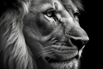 Black and white lion, AI generated