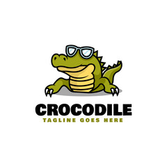 Vector Logo Illustration Crocodile Mascot Cartoon Style.