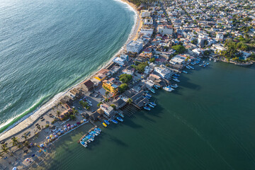 Barra de Navidad beach town, cihuatlan, Jalisco, mouth of river, Melaque Beach, Costalegre, bay of...