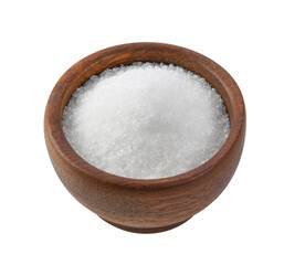 Fototapeta na wymiar white sugar in wood bowl on transparent png