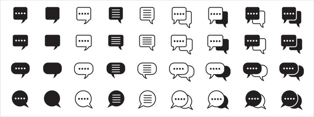 Chat message vector icon set. Chat speech bubble sign. Vector stock illustration in outline and solid design style.Social media messaging sign. Talk conversation signs collection.