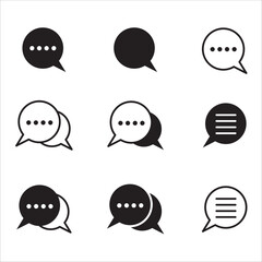 Chat message vector icon set. Chat speech bubble sign. Vector stock illustration in outline and solid design style.Social media messaging sign. Talk conversation signs collection.