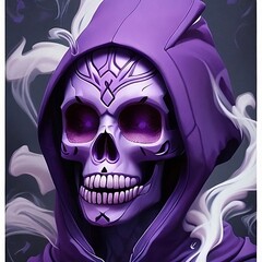 Shadow smoke hooded purple skull inducing fear
Generative AI